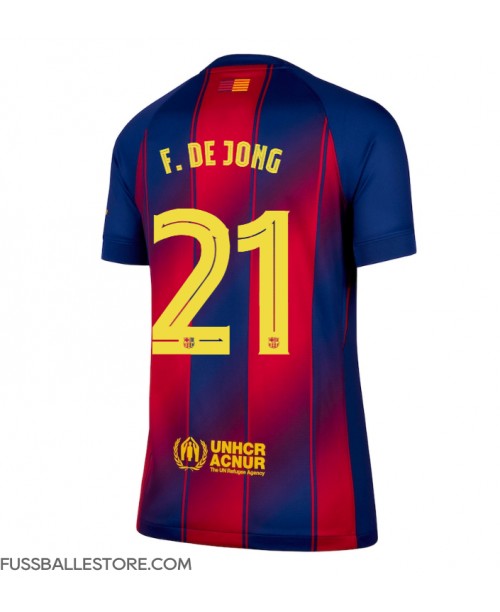 Günstige Barcelona Frenkie de Jong #21 Heimtrikot Damen 2025-26 Kurzarm Günstige Barcelona Frenkie de Jong #21 Heimtrikot Damen 2025-26 Kurzarm